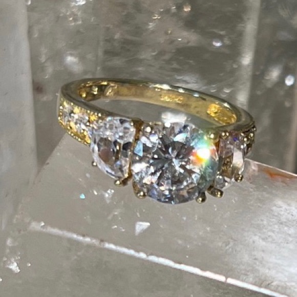 Three Stone Diamond 10k gold plated over 925 sterling silver ring size 5 - Picture 6 of 10